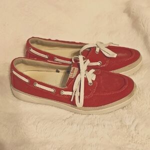 LL Bean Red Canvas Boat Shoes Women's Size 9 1/2